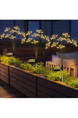 Solar 80 Led Sarı Renk Yıldız Patlaması Led Bahçe Aydınlatma Solar Bahçe Süsü Sge1004 Sarı