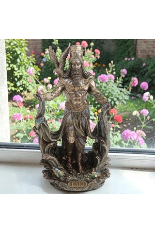 Dekoratif Enki Biblo Wise Veronese Poliresin Mezopotamya Tanrısı Figürü 23,5 Cm .