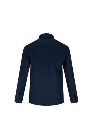 Hatemoğlu Lacivert Slim Fit Açık İtalyan Yaka Pamuklu Saten Uzun Kollu Gömlek