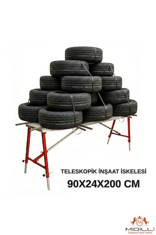 Alüminyum Gövdeli Çelik Ayaklı Teleskopik İnşaat İskelesi Kırmızı - 400 Kg Taşıma Kapasitesi 90x24x200cm