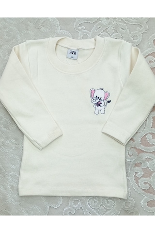 Kız Çocuk Pamuklu Body Ribana Mevsimlik Bebek Body Krem