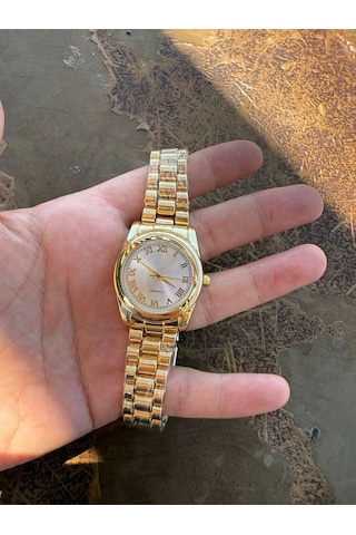 Retro Büyük Kadran Metal Kordon Vintage Kadın Kol Saati Sarı