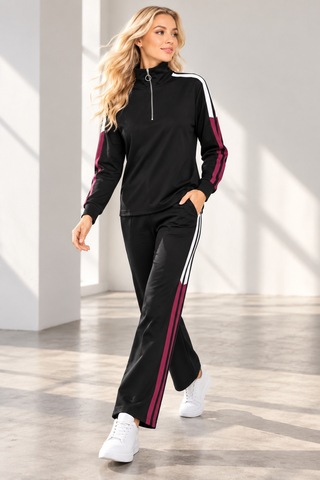 Duygu Altıntaş Kadın Siyah Şerit Detaylı Fermuarlı Eşofman Takımı Spor Ve Günlük Şık Tasarım Siyah - 928052314 Siyah - 928052314 Siyah