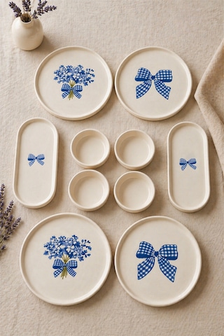 Blue Gift 10 Parça 4 Kişilik Stackable Kahvaltı Takımı & Lüx Kahvaltılık Sunum Seti Tabağı Beyaz