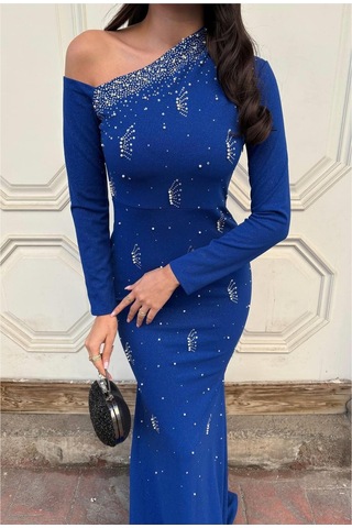 Khi-zai Kadın Trend Model Krep Kumaş Tek Omuz Abiye Elbise Saks
