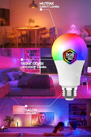 Rgb Led Lamba Kumandalı Ambiyans Aydınlatma 2000 Lümen Tasarruflu Renk Değiştiren Led Işık Diğer