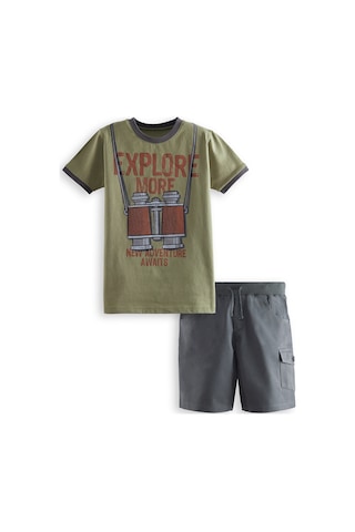 Denokids Explore Erkek Çocuk T-shirt Gabardin Şort Takım Renkli Çok Renkli
