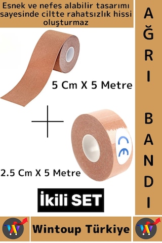 Ağrıbandı Hızlı Etki Bel Bacak Kol Boyun Sırt Omuz Kalça Kas Spor Ağrı Bandı 5 Metre Ten İkili Set