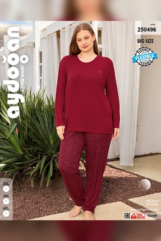 Aydoğan Kadın İnci Büyük Beden Kiraz Kırmızı Pijama Takımı 0496 Kırmızı