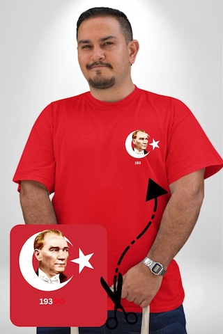 Angemiel Atatürk Türk Bayrağı Sonsuzluk Kırmızı Büyük Beden Kadın Basic Minimal Baskılı Tişört Kırmızı