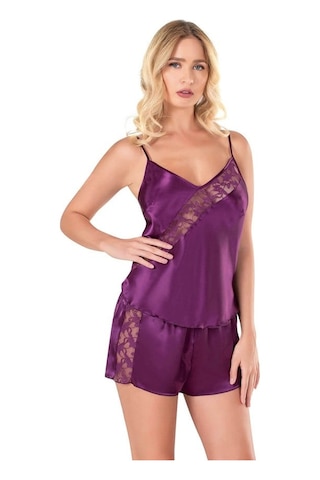 Gizers Giyim Mor Saten Babydoll Şort Takımı