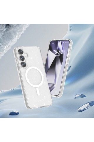 Galaxy S25 Kılıf Magsafe Şarj Özellikli Parlayan Simli Saydam Renkli Allstar Kapak
