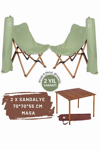 Bag The Joy Ahşap Masa Sandalye Seti Kahve-suyeşili- 70 70 55cm