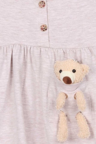 Breeze Kız Çocuk Elbise Ayıcık Aksesuar Detaylı 2-6 Yaş, Bej Melanj