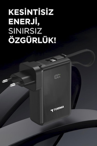 Torima TRM-1017 10000 mAh Hızlı Şarj Dijital Göstergeli Powerbank Siyah