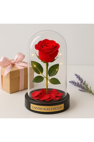 Sevgiliye Eşe Öğretmenler Gününe Anlam Katan Özel Fanusta Led Işıklı Canım Öğretmenim Hediye Biblosu