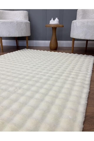 Saraz Halı Puffy Bubble Tavşan Tüyü Kaymaz Makinede Yıkanabilir Salon Koridor Mutfak Halı Krem