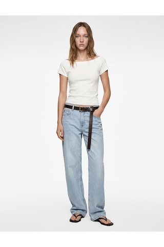 Koton Pamuklu Kısa Kollu Kayık Yaka Slim Fit Tişört Ekru 6sal10650ık