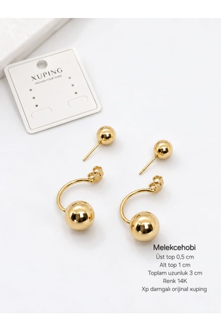 Melekcehobi Xuping 14k Altın Kaplama Çift Taraflı Top Küpe Gold