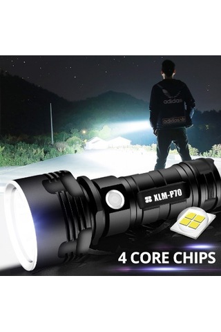 Neevoyu P70 Süper Parlak Şarj Edilebilir Su Geçirmez El Feneri - 26650 Pil Ve Usb Kablolu Çok Renkli