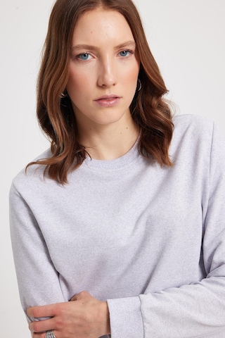 Tudors Kadın Oversize Geniş Kesim %100 Pamuk 2 İplik Bisiklet Yaka Gri Sweatshirt -42613 Gri