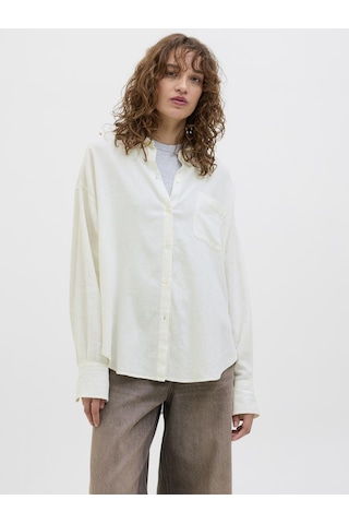 Jack & Jones Kadın Keten Karışımlı Gömlek - Jamie - 12269668 Blanc De Blanc