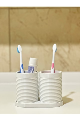 Modern Banyo Düzenleyici V4 - Diş Fırçalık Seti - Ikili Set - Beyaz - 10cm Beyaz