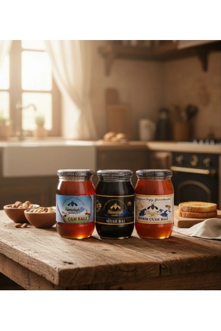 Kazdağı 3'lü Bal Seti Siyah Bal 500g Çiçek Balı 500g Çam Balı 500g