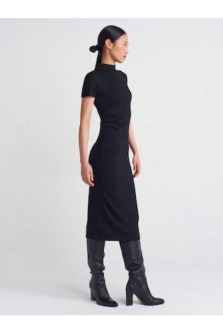 Dilvin 91297 Streç Örme Midi Elbise Siyah
