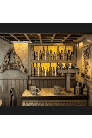 Beer House Ahşap Maket Seti Dıy Miniatür Meyhane Book Nook Koleksiyoner Model