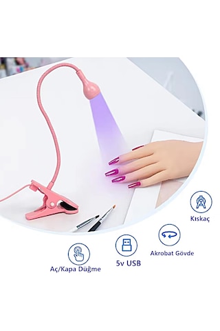 Uv Led Tırnak Kurutucu Ultraviyole Esnek Klipsli Masa Lambası Pmb