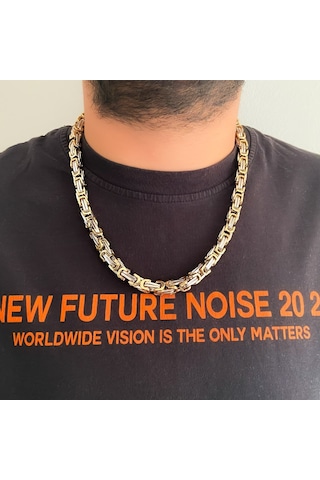 Ferizz 316l Çelik İki Renkli Kral Erkek Zincir Kolye 55 CM Zn-27 Beyaz