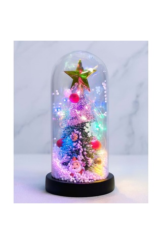 Yılbaşı Temalı Işıklı Dekoratif Cam Fanus Led Masa Süsü 22x11 Cm 01