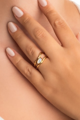 Sedef Masalı 18 Ayar Sarı Altın Kaplama Ayarlanabilir Gümüş Yüzük Sarı