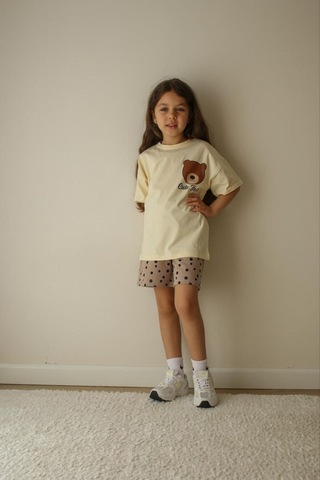Jeliboomkidswear Kiz Çoçuk 3-10 Yaş Şortlu Kısa Kollu 2 Li Takım Krem - Kahve