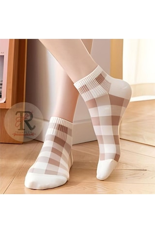 Trampler  Yarım Konç Patik Penye Kadın Çorap Krem Kahverengi 5 Çift Kahverengi - Krem