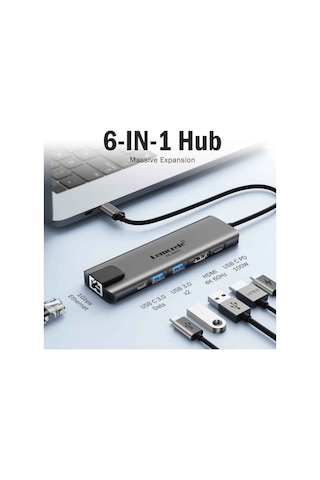 Lemorele Tc44 6 İn 1 Usb Type-c Hub Çoklayıcı, 4k 60hz Hdmı, Gigabit Ethernet, 100w Pd Şarj 2x Usb Çoğaltıcı