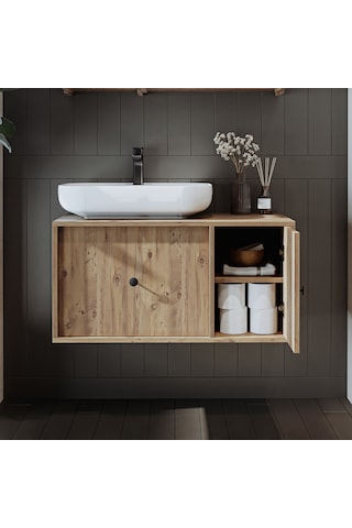 Gusto Ayaksız Oval Lavabolu Mdf 90 Cm Çekmeceli Banyo Dolabı Atl Atlantik Çam