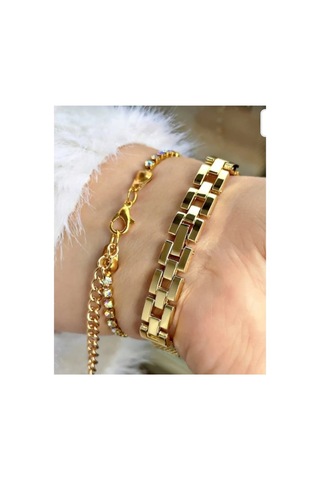 Altın Renk Taşlı Kol Saati Bileklik Hediyeli Gold - 710488427 Altın