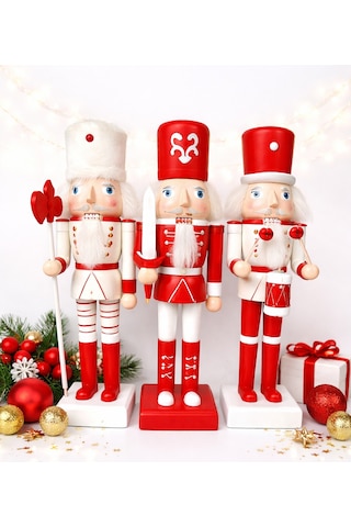 Beysüs Yılbaşı Dekor Orijinal Ahşap Fındıkkıran 3 Lü Set 25 Cm