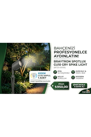 Braytron Spotlux Gu10 Bahçe Aydınlatma Armatürü - Gri Ip65 Su Geçirmez Çim Üstü Led Spot Siyah