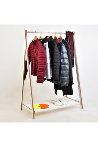 Prado Ahşap Dekoratif Ayaklı Elbise Konfeksiyon Askısı Beyaz