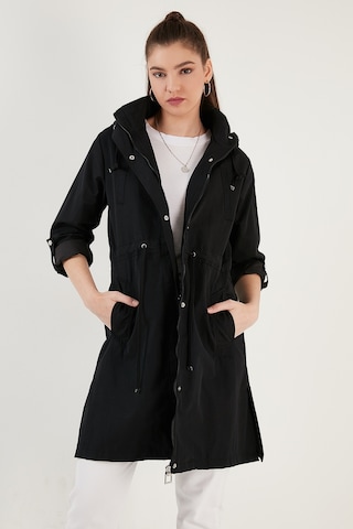 Lela Regular Fit Çıkarılabilir Kapüşonlu Ince Mevsimlik Bayan Mont 497Sezen Siyah