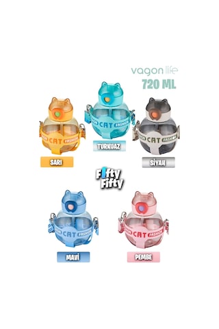 Vagonlife Pipetli 720 ML Boyun Askılı Çocuk Su Matarası -cat Fashion-ffvgn2031