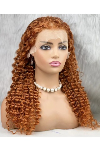 Gerçek Front Lace Tül Peruk Afro Dalgalı Bakır 70 75cm