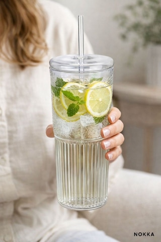 Borosilikat Kapaklı Pipetli Bardak, Kahve Bardağı, Isı Dayanıklı 600 Ml Renksiz