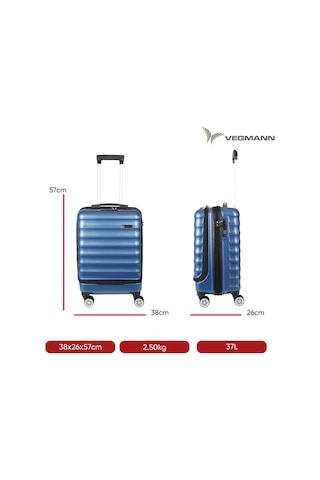 Vegmann Wave Laptop Bölmeli Mavi Kabin Boy Valiz Mavi