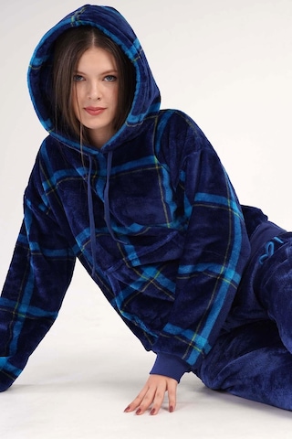 Kadın Welsoft Kapüşonlu Uzun Kol İndigo Pijama Takımı C3t0n3o088 001