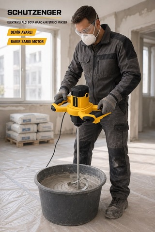 W-9000v Bakır Sargı Boya Alçı Harç Kimyasal Karıştırıcı Devir Ayarlı Mikser Sarı Profesyonel Alman