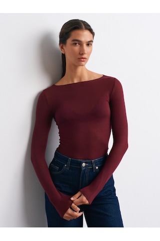 Dilvin 32122 Kayık Yaka Modal Kaşmir Ultra Hafif Bluz-bordo Bordo